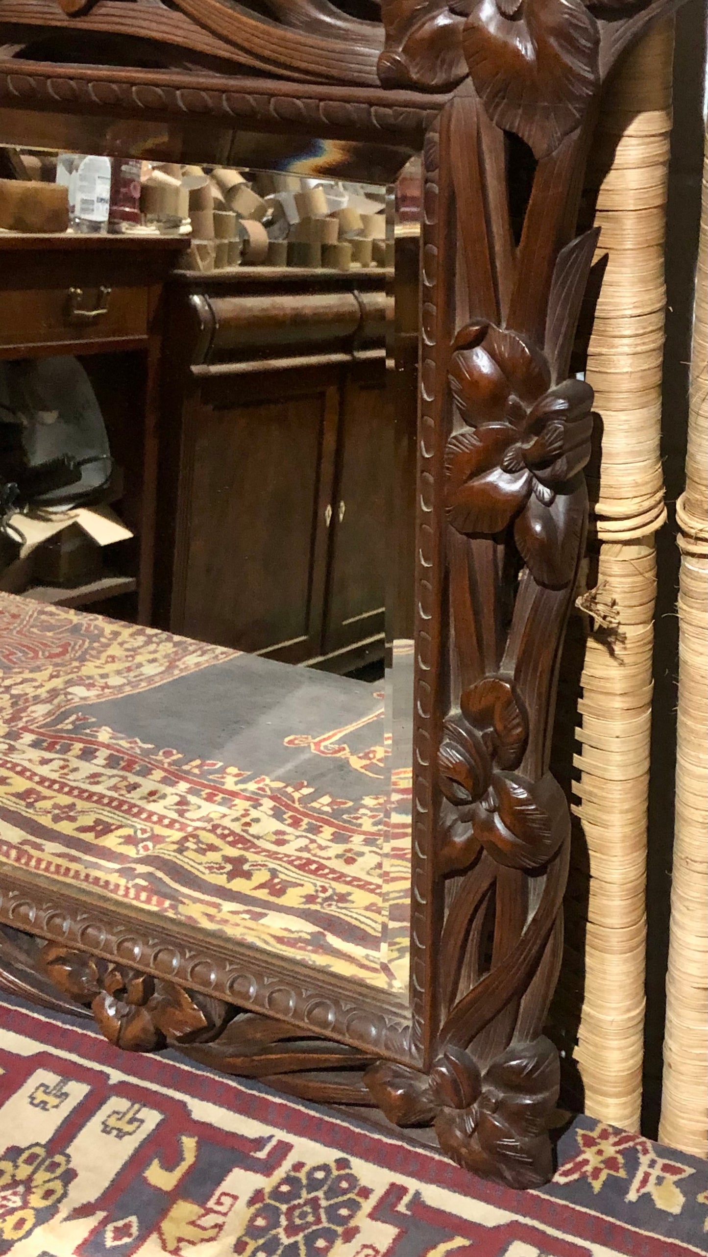 000540....Handsome Art Nouveau Carved Walnut Mirror