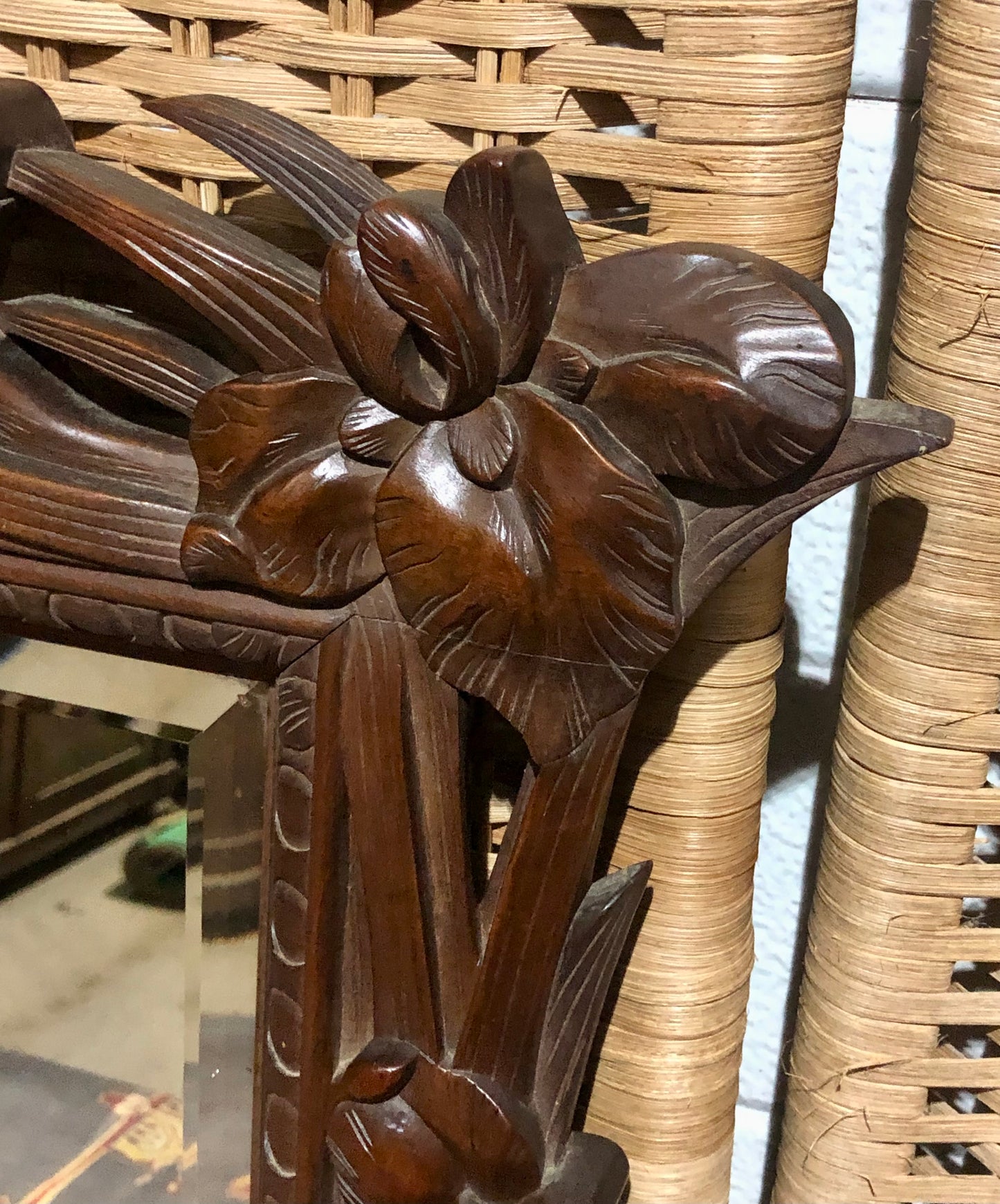 000540....Handsome Art Nouveau Carved Walnut Mirror