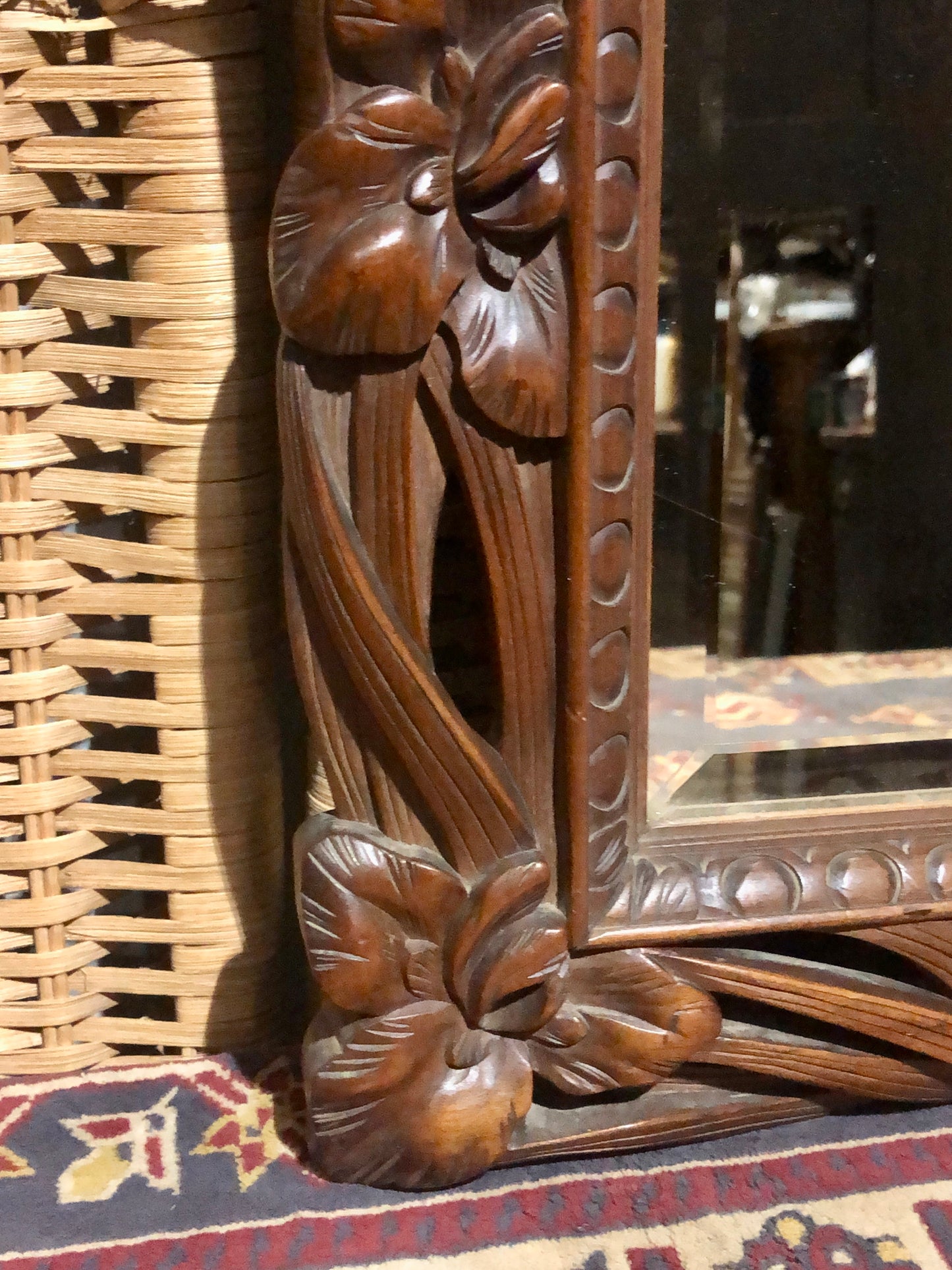000540....Handsome Art Nouveau Carved Walnut Mirror