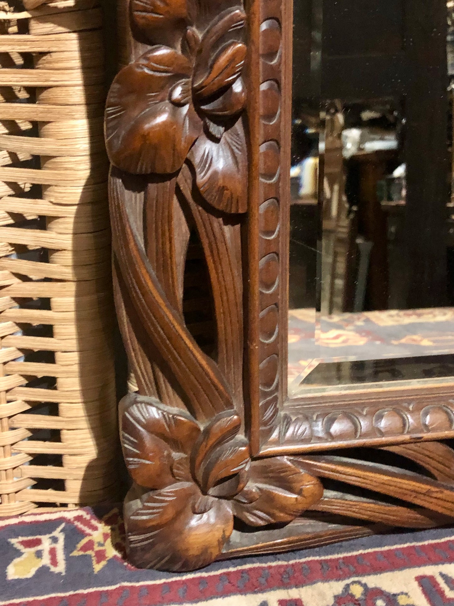 000540....Handsome Art Nouveau Carved Walnut Mirror