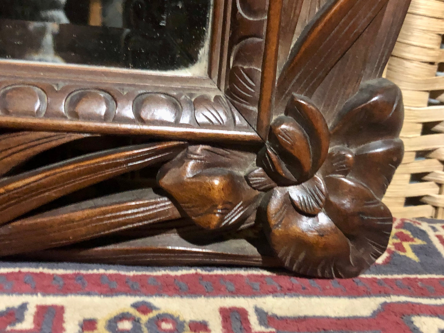 000540....Handsome Art Nouveau Carved Walnut Mirror