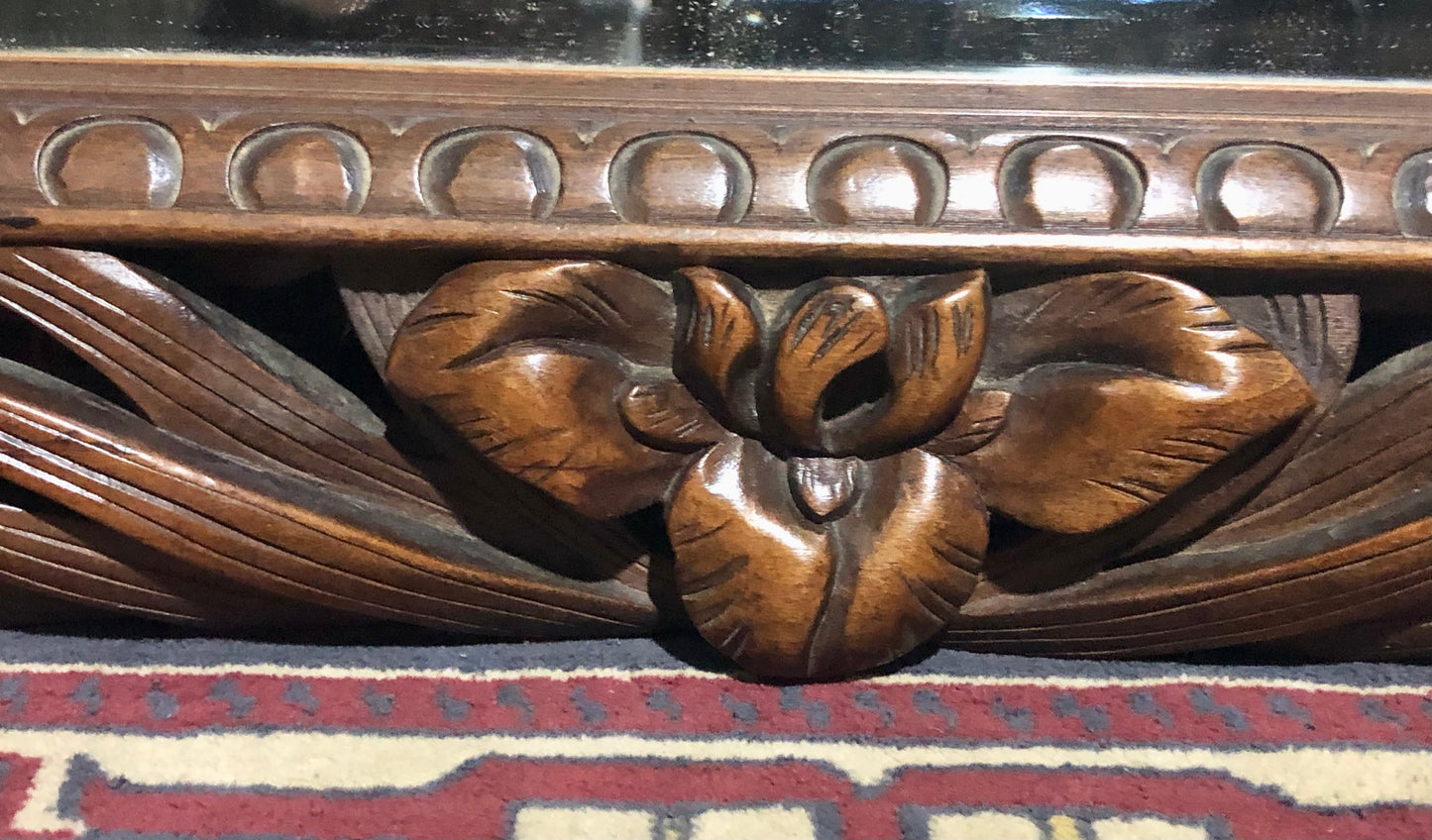 000540....Handsome Art Nouveau Carved Walnut Mirror