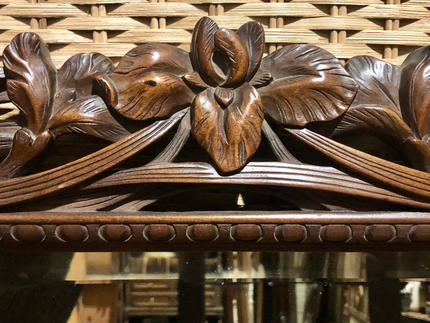 000540....Handsome Art Nouveau Carved Walnut Mirror