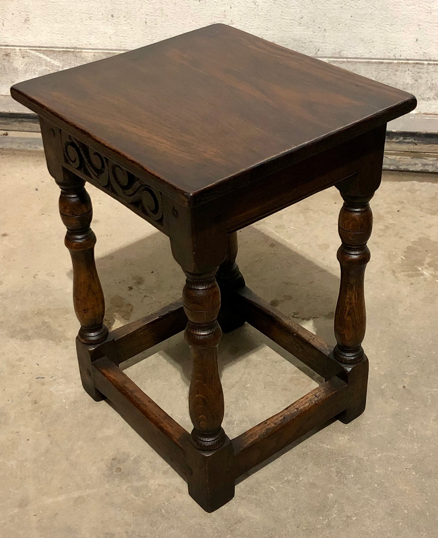 000702....Handsome Vintage Carved Oak Nest Of Three Coffee Tables