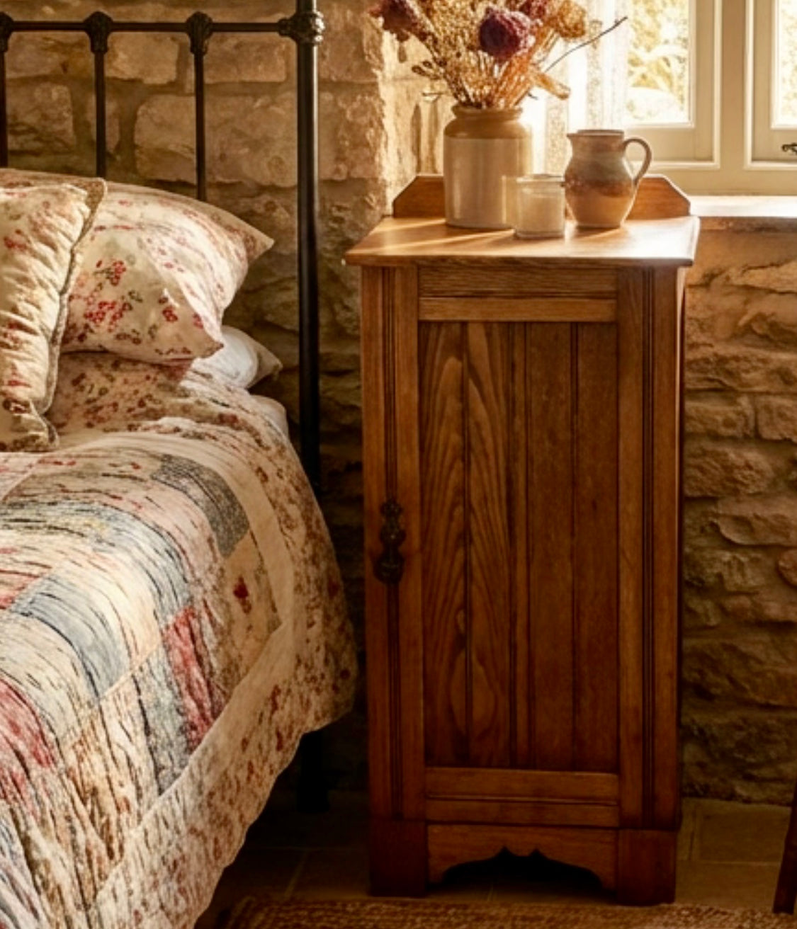 000535...Handsome Antique Ash Bedside Table