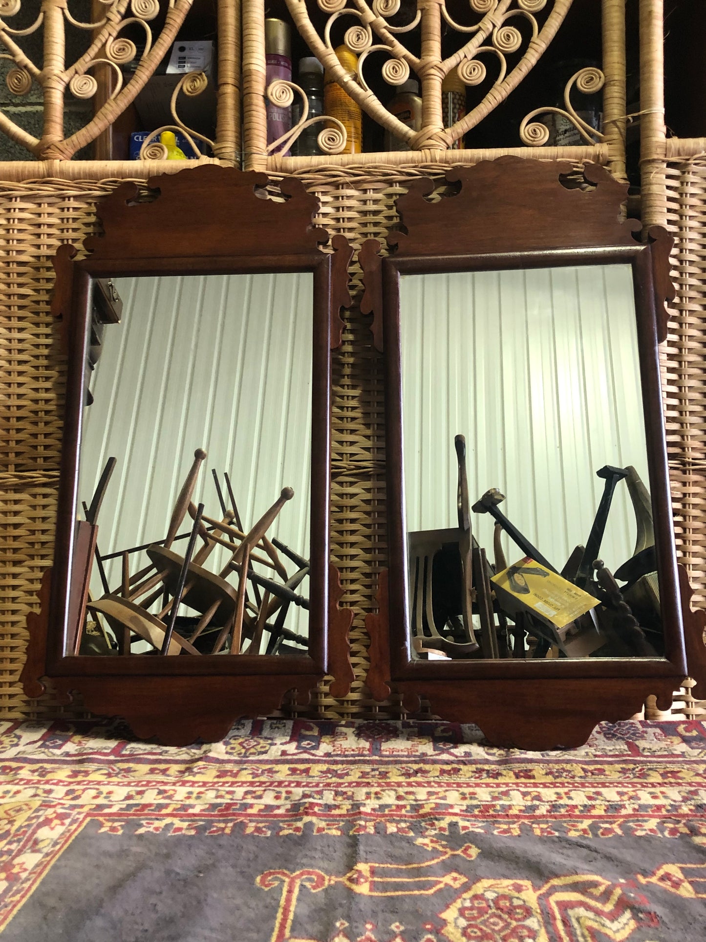 000531....Handsome Pair Of Vintage Mahogany Wall Mirrors ( sold )