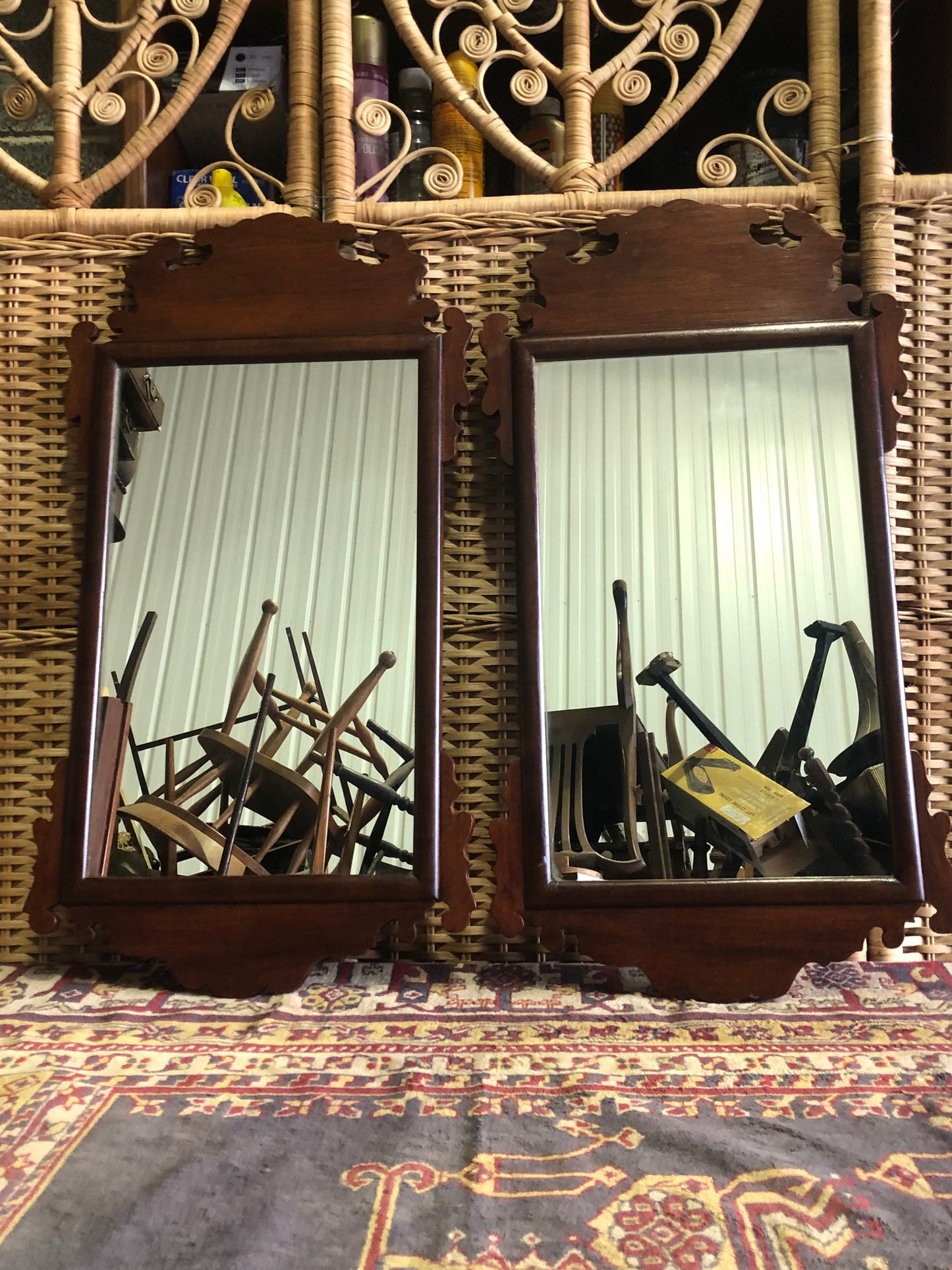 000531....Handsome Pair Of Vintage Mahogany Wall Mirrors ( sold )