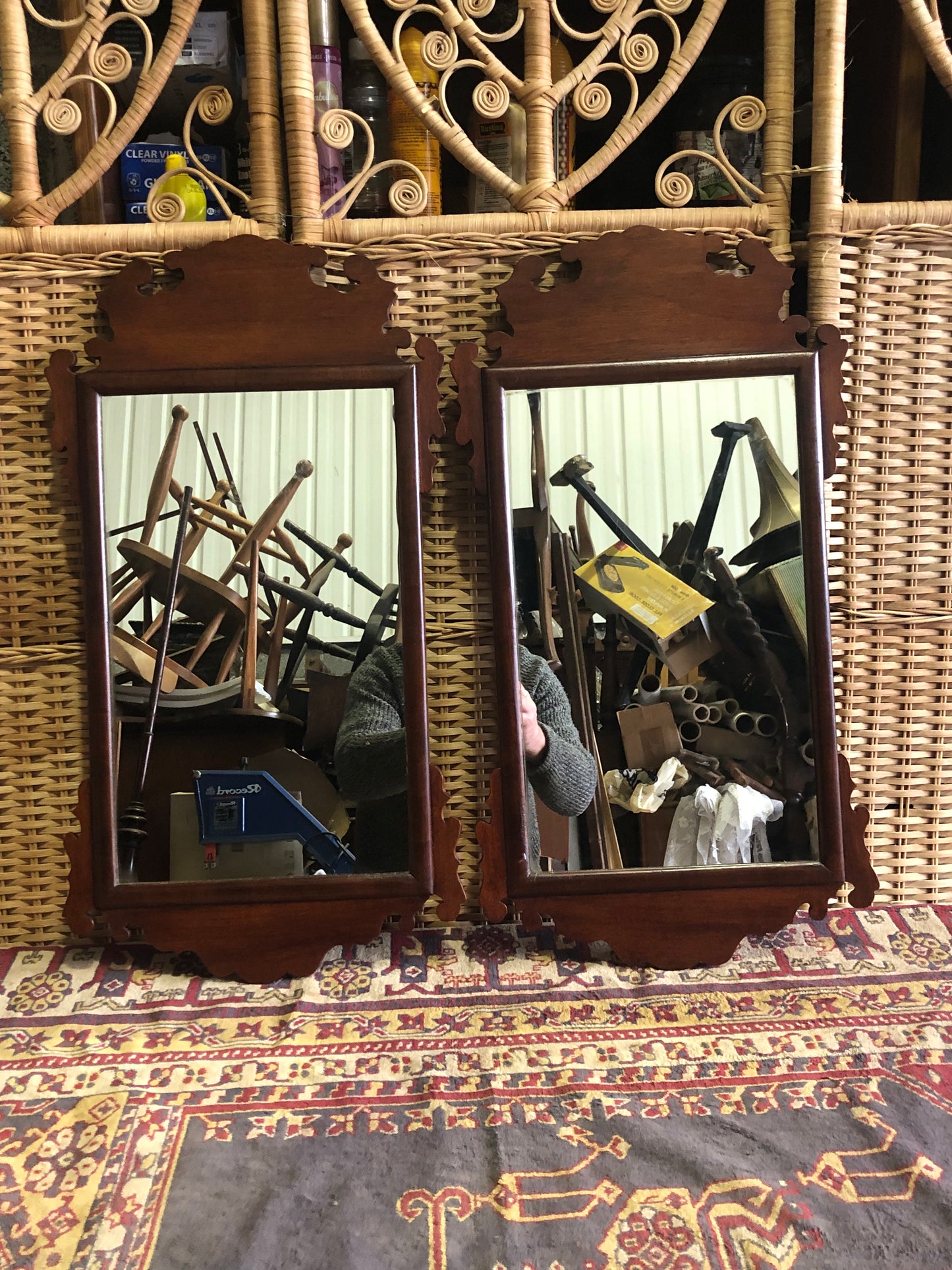 000531....Handsome Pair Of Vintage Mahogany Wall Mirrors ( sold )