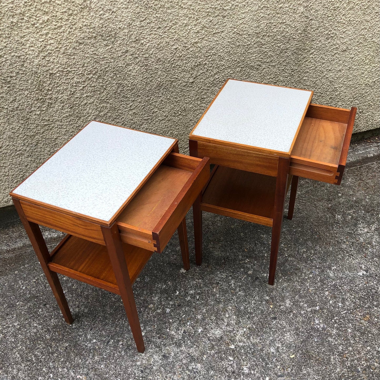 000515....Pair Of Bedside Lamp Tables Retro Teak By Remploy