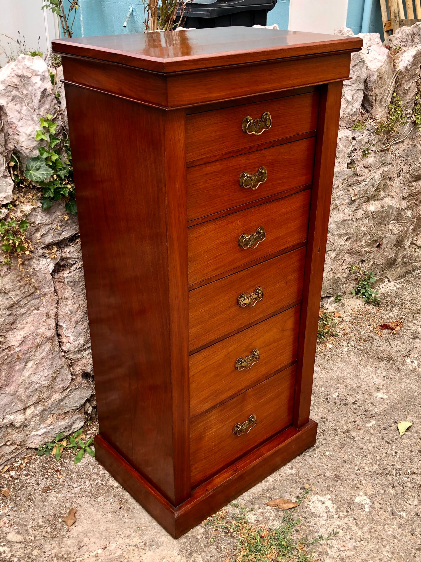 000505....Handsome Antique Walnut Wellington Chest Of Drawers