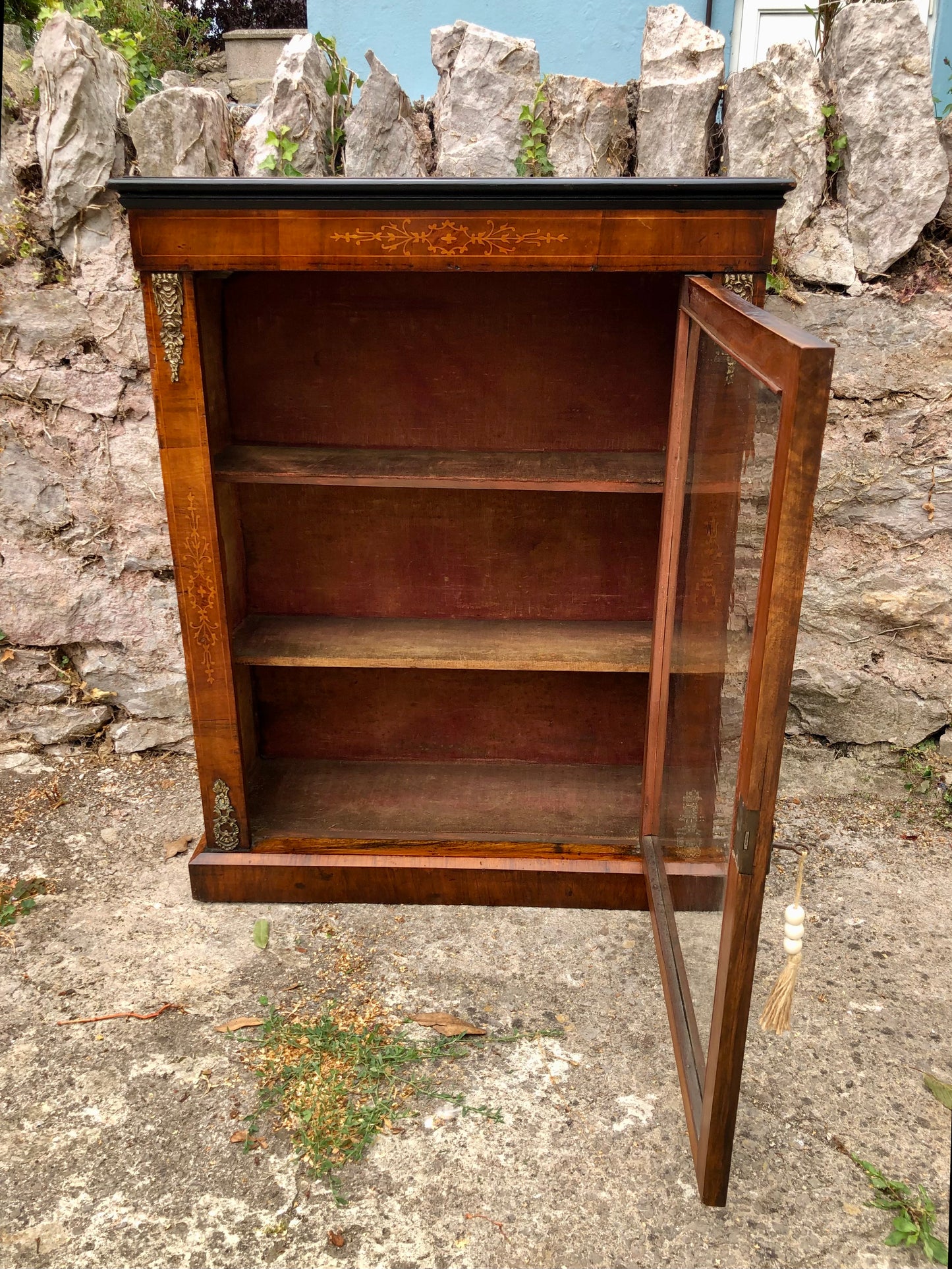 000504....Handsome Antique Walnut Pier Cabinet / Bookcase