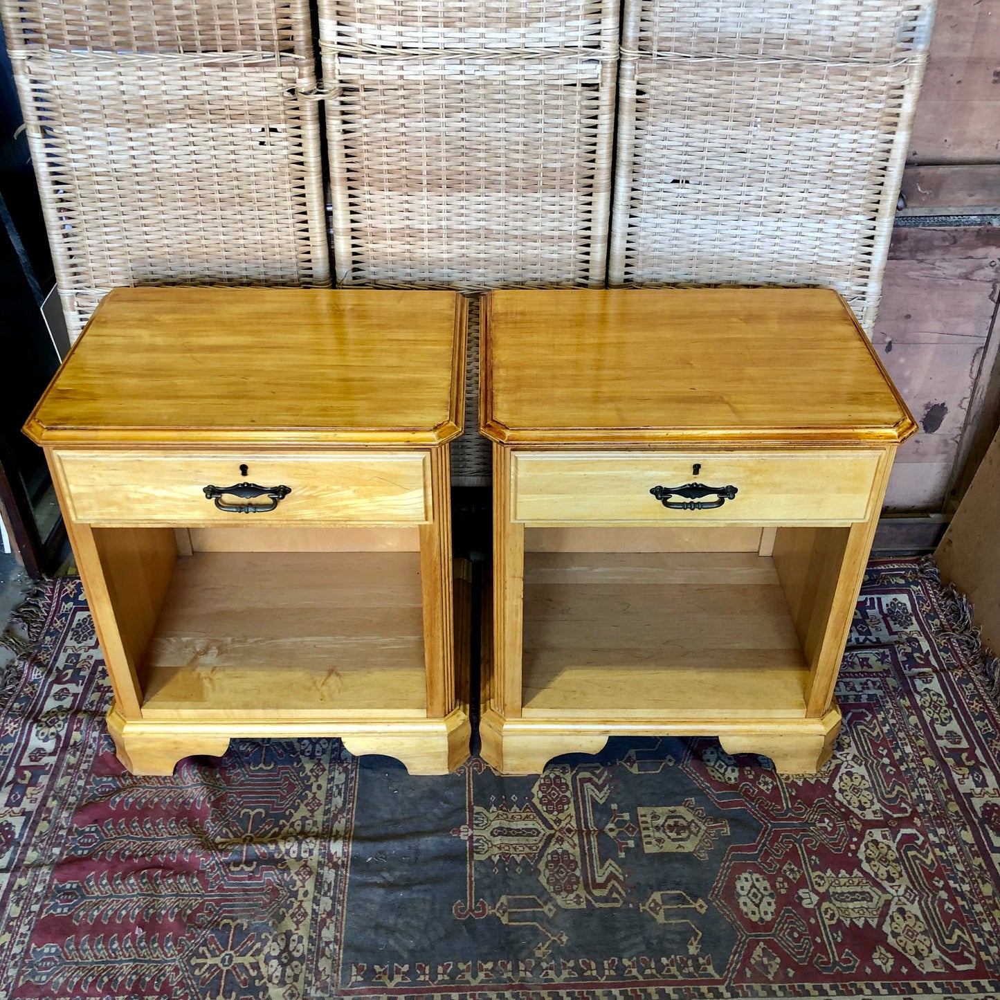 000501....Handsome Pair Of Vintage Bedside Tables