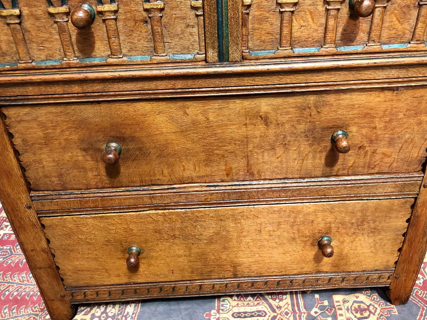 000633....Handsome Gothic Style Solid Carved Oak Chest Of Drawers ( sold )