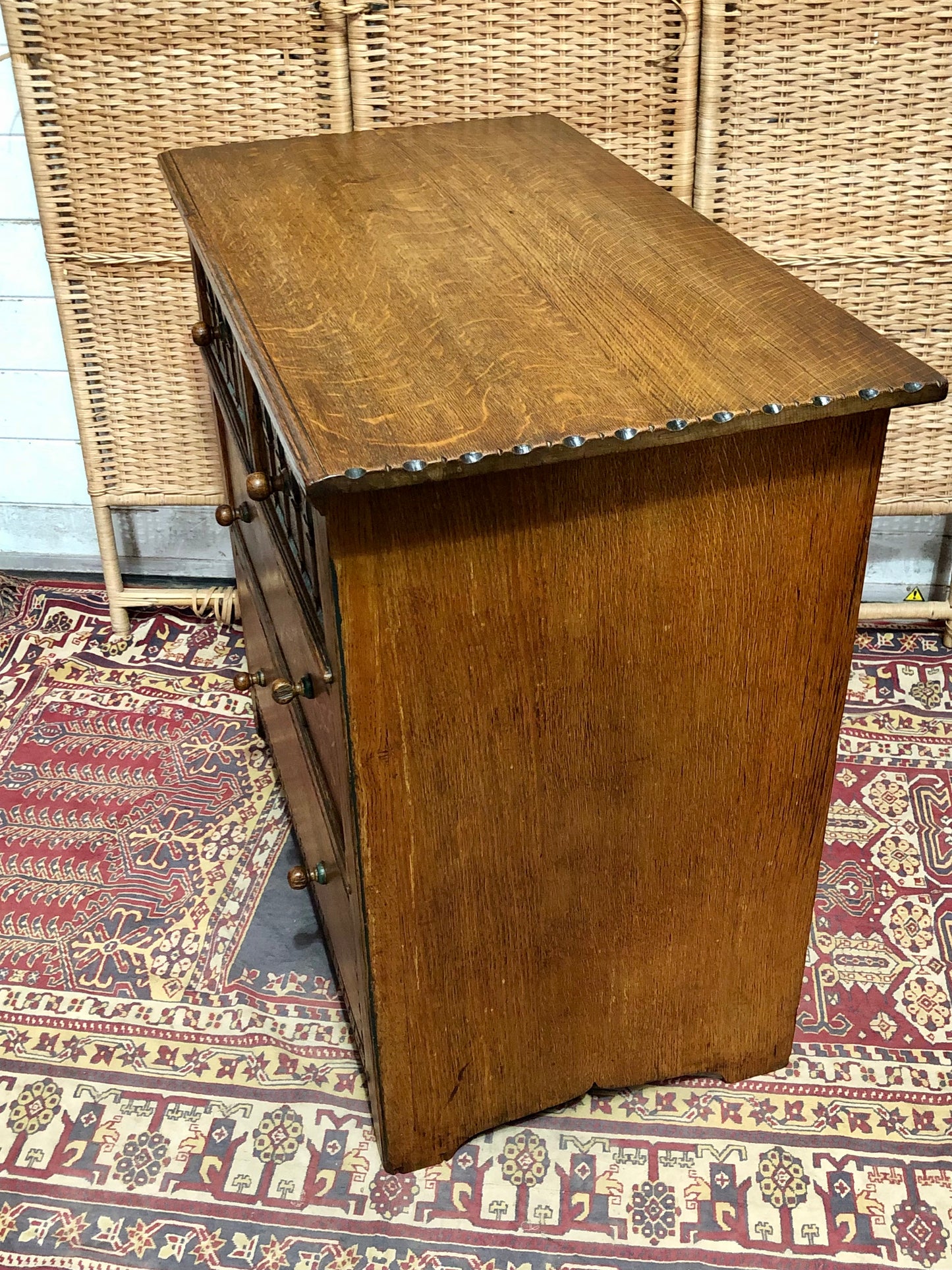 000633....Handsome Gothic Style Solid Carved Oak Chest Of Drawers ( sold )