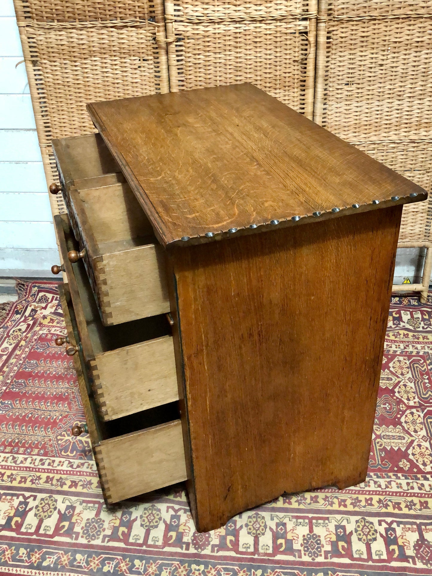 000633....Handsome Gothic Style Solid Carved Oak Chest Of Drawers ( sold )