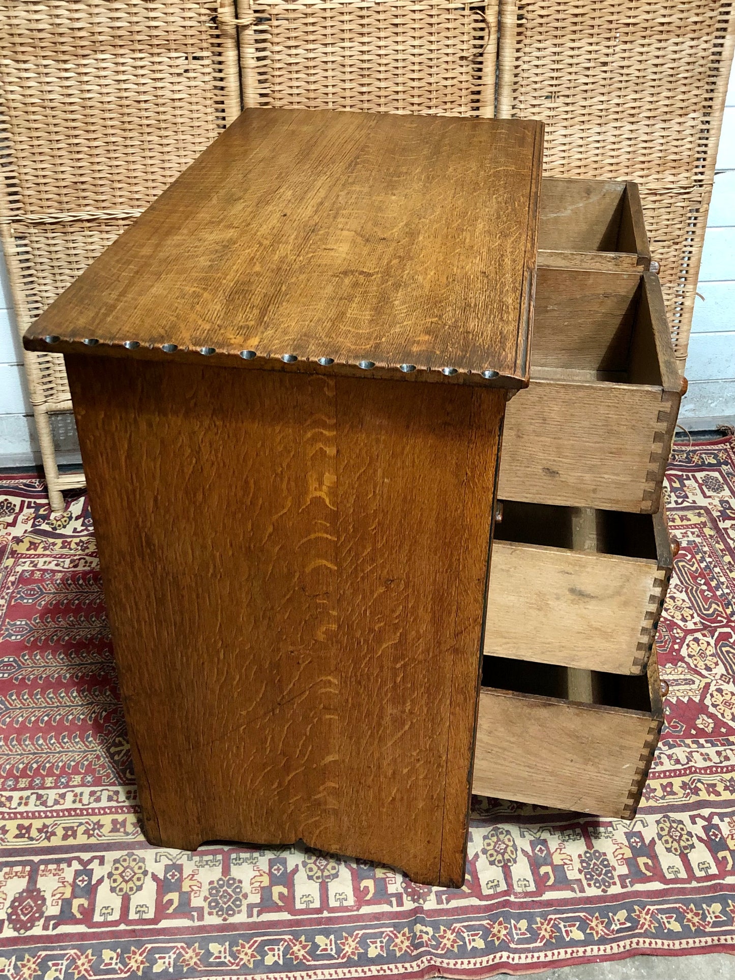 000633....Handsome Gothic Style Solid Carved Oak Chest Of Drawers ( sold )