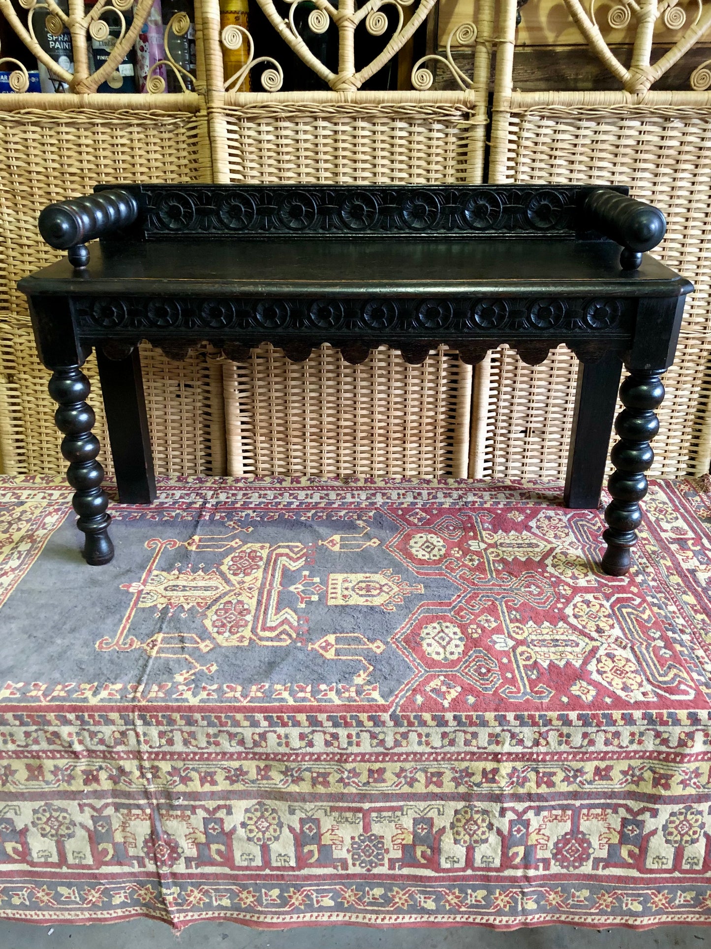 000498....Handsome Gothic Style Carved Oak Bench