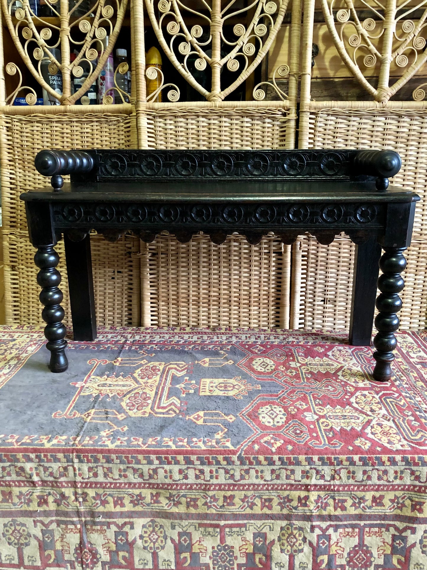 000498....Handsome Gothic Style Carved Oak Bench