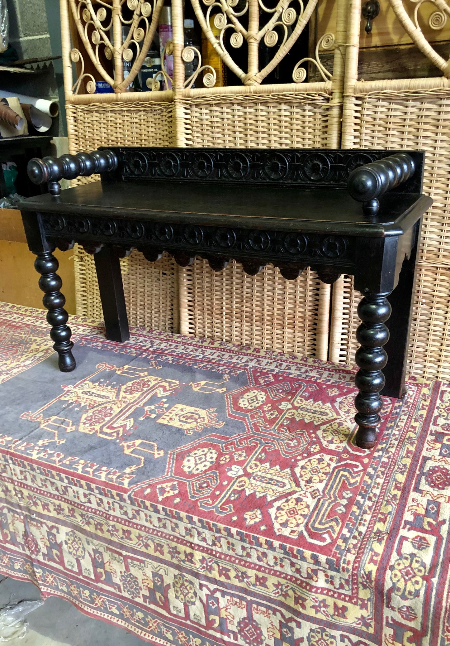 000498....Handsome Gothic Style Carved Oak Bench