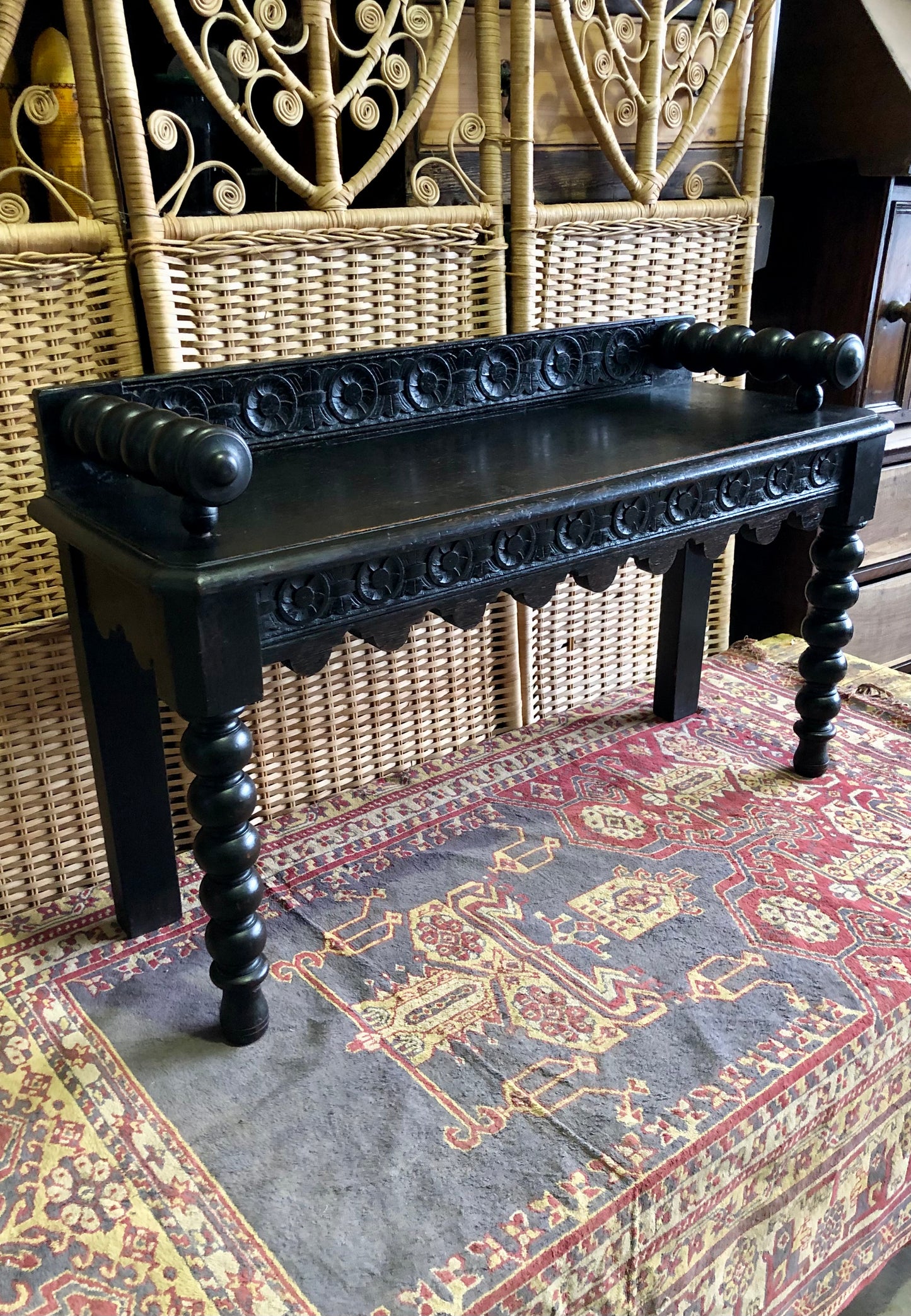 000498....Handsome Gothic Style Carved Oak Bench