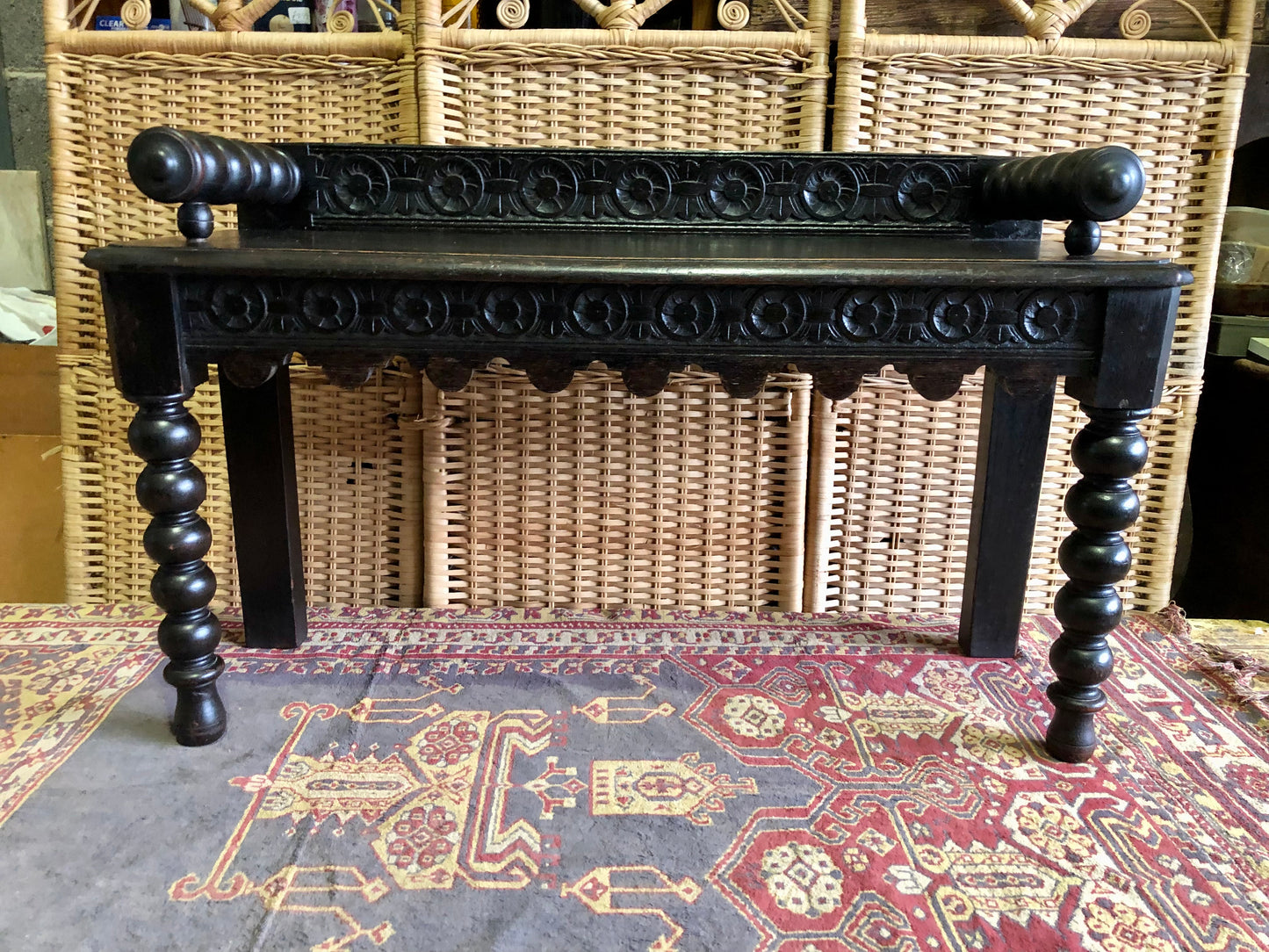 000498....Handsome Gothic Style Carved Oak Bench