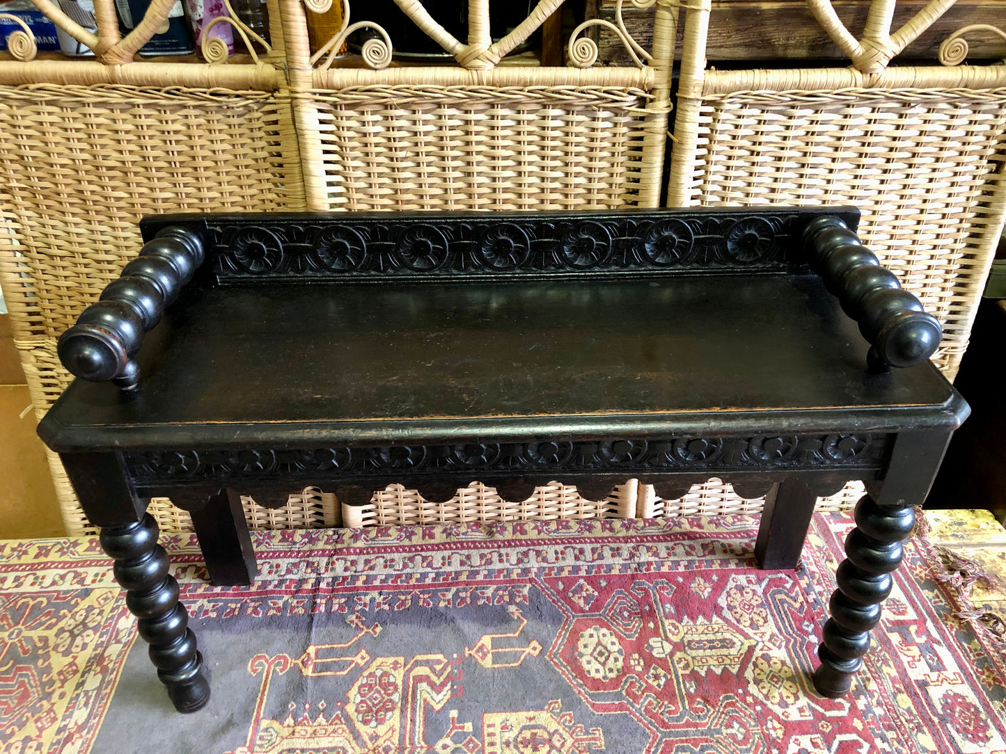 000498....Handsome Gothic Style Carved Oak Bench