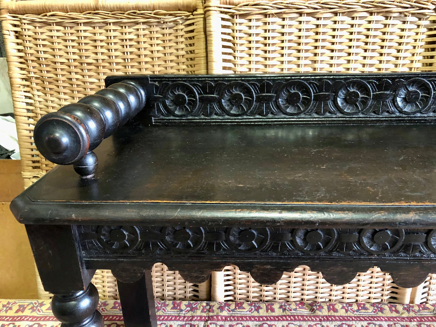 000498....Handsome Gothic Style Carved Oak Bench