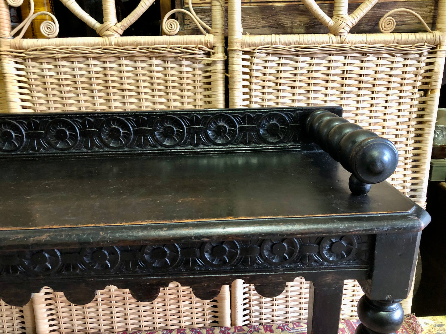 000498....Handsome Gothic Style Carved Oak Bench