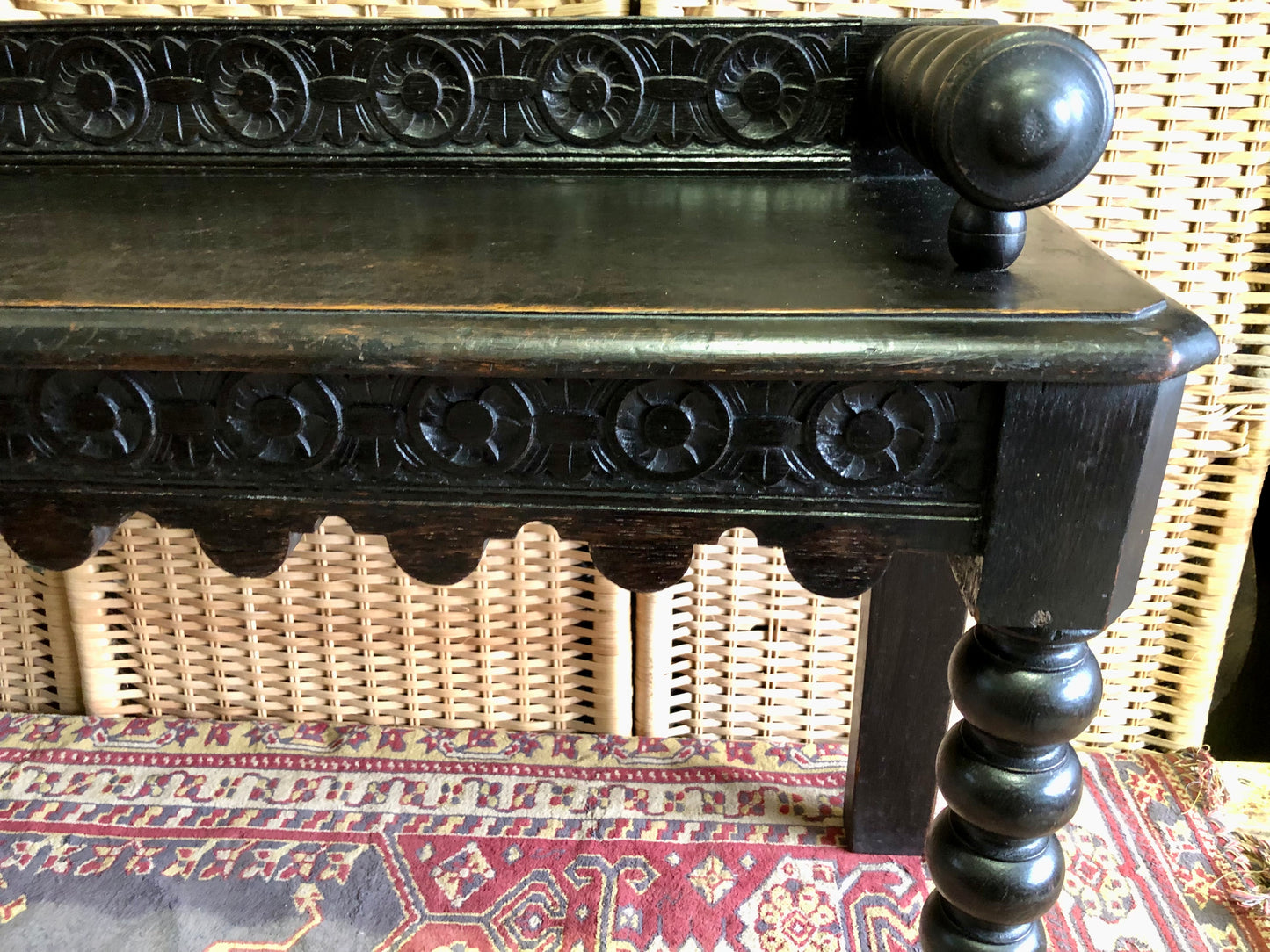 000498....Handsome Gothic Style Carved Oak Bench