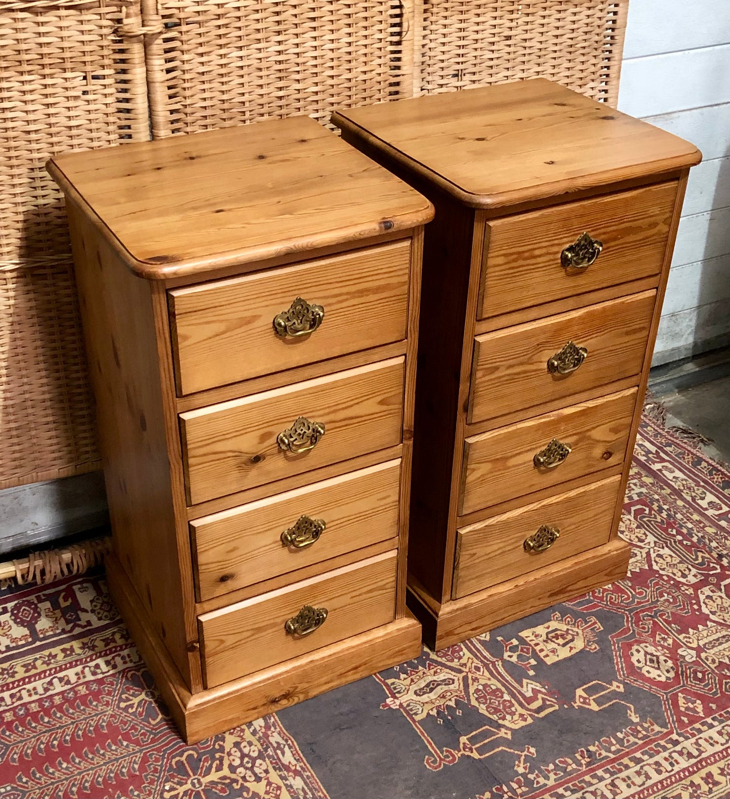000624....Handsome Pair Of Vintage Pine Bedside Chests ( sold )
