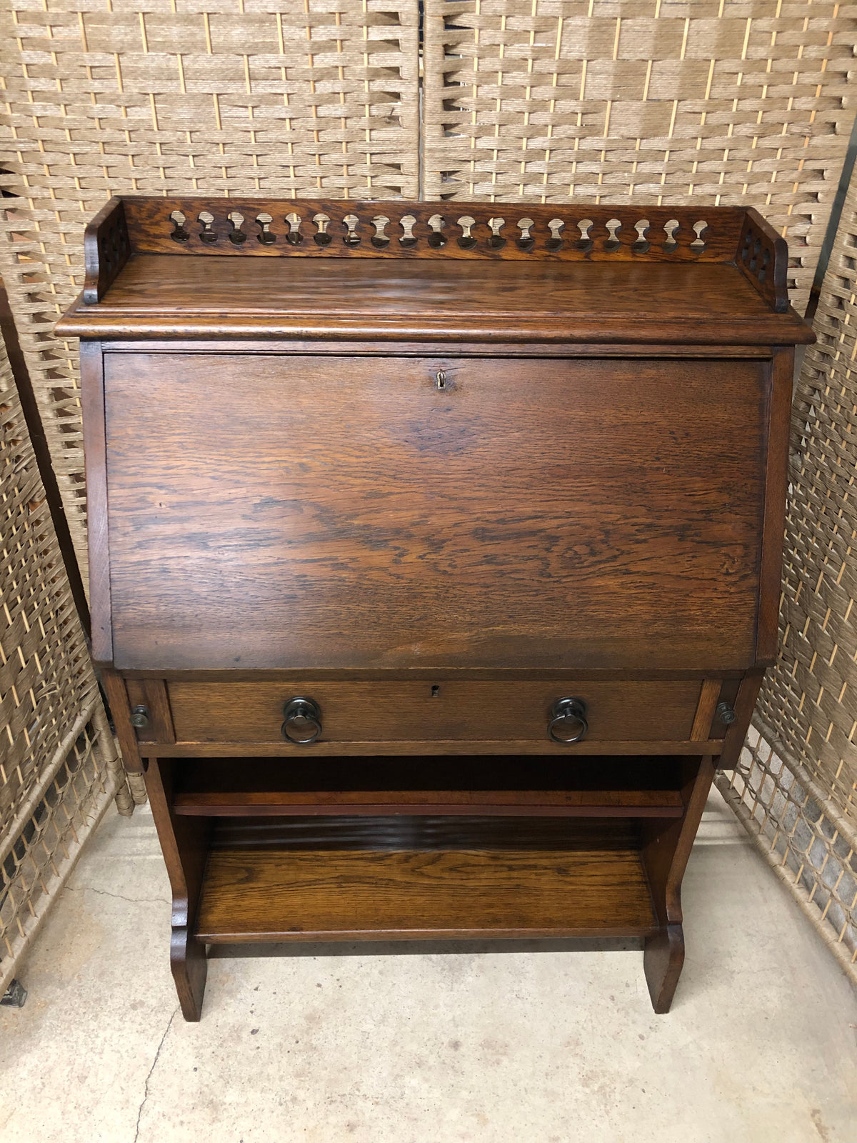000494....Handsome Arts And Crafts Oak Bureau With Bookshelves