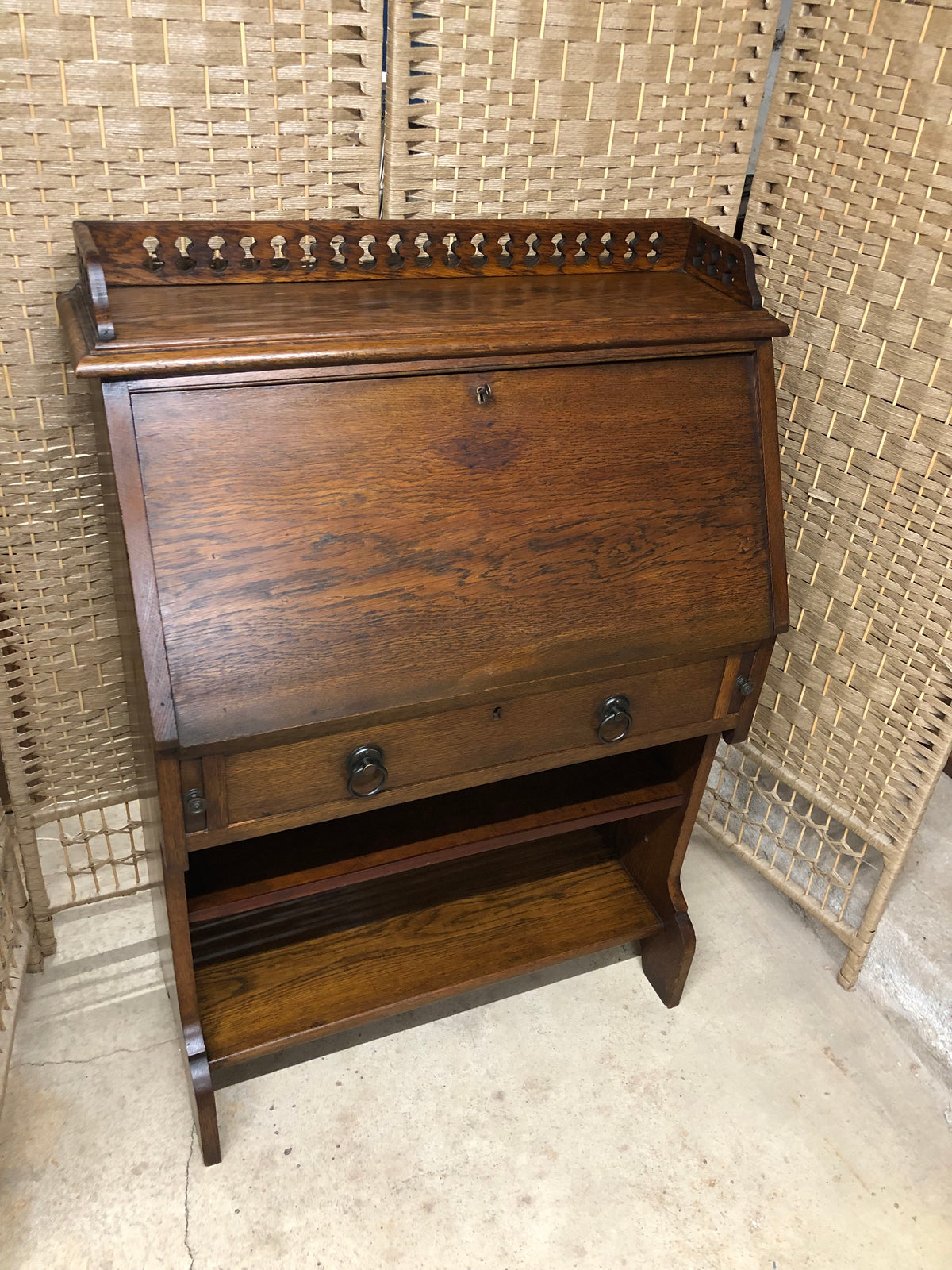 000494....Handsome Arts And Crafts Oak Bureau With Bookshelves