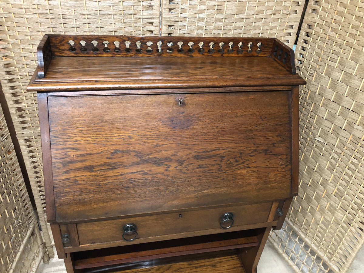 000494....Handsome Arts And Crafts Oak Bureau With Bookshelves