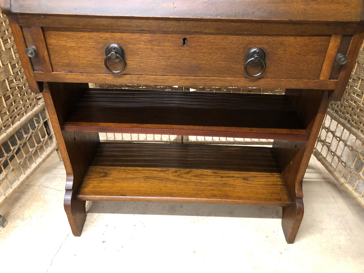 000494....Handsome Arts And Crafts Oak Bureau With Bookshelves