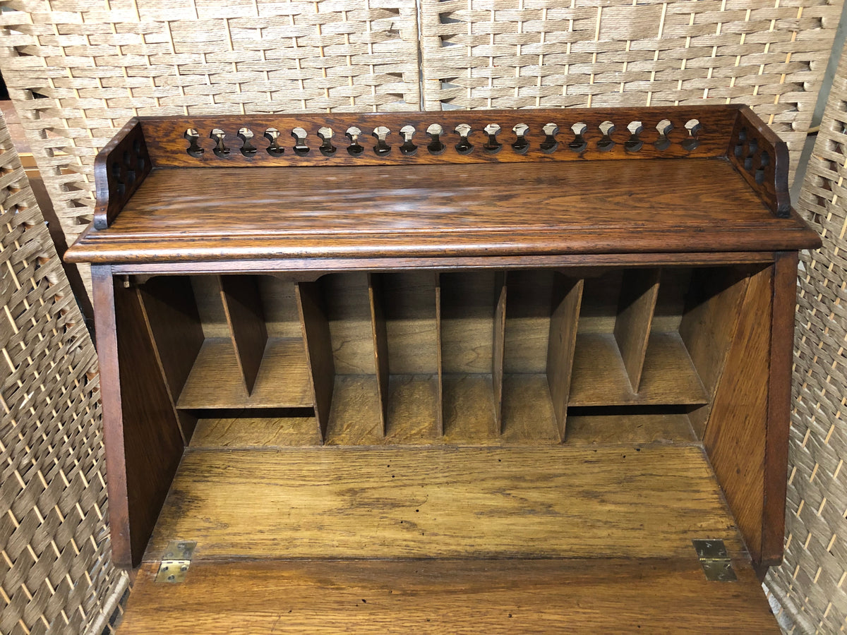 000494....Handsome Arts And Crafts Oak Bureau With Bookshelves