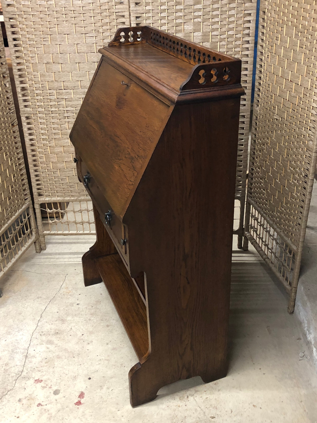 000494....Handsome Arts And Crafts Oak Bureau With Bookshelves