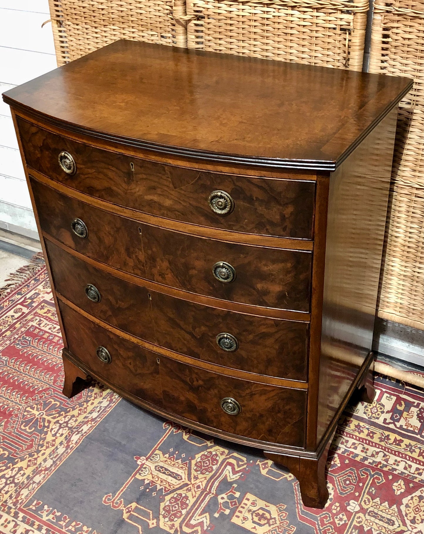 000621....Handsome Vintage Walnut Bow Front Chest Of Drawers