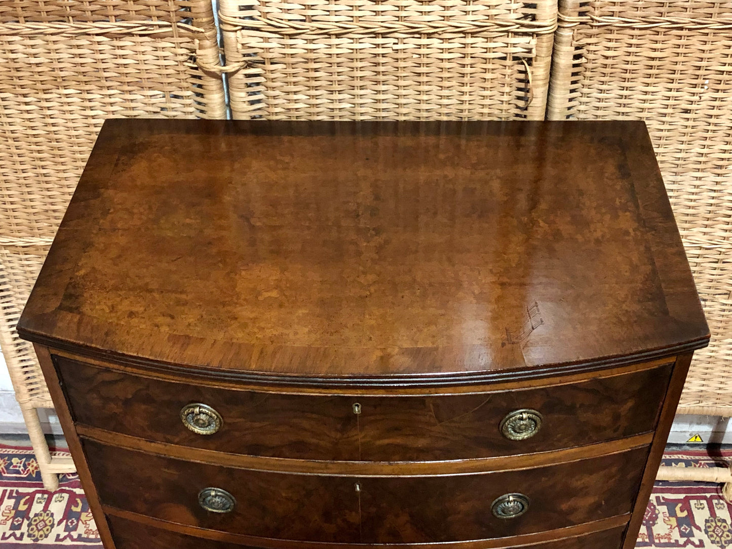 000621....Handsome Vintage Walnut Bow Front Chest Of Drawers