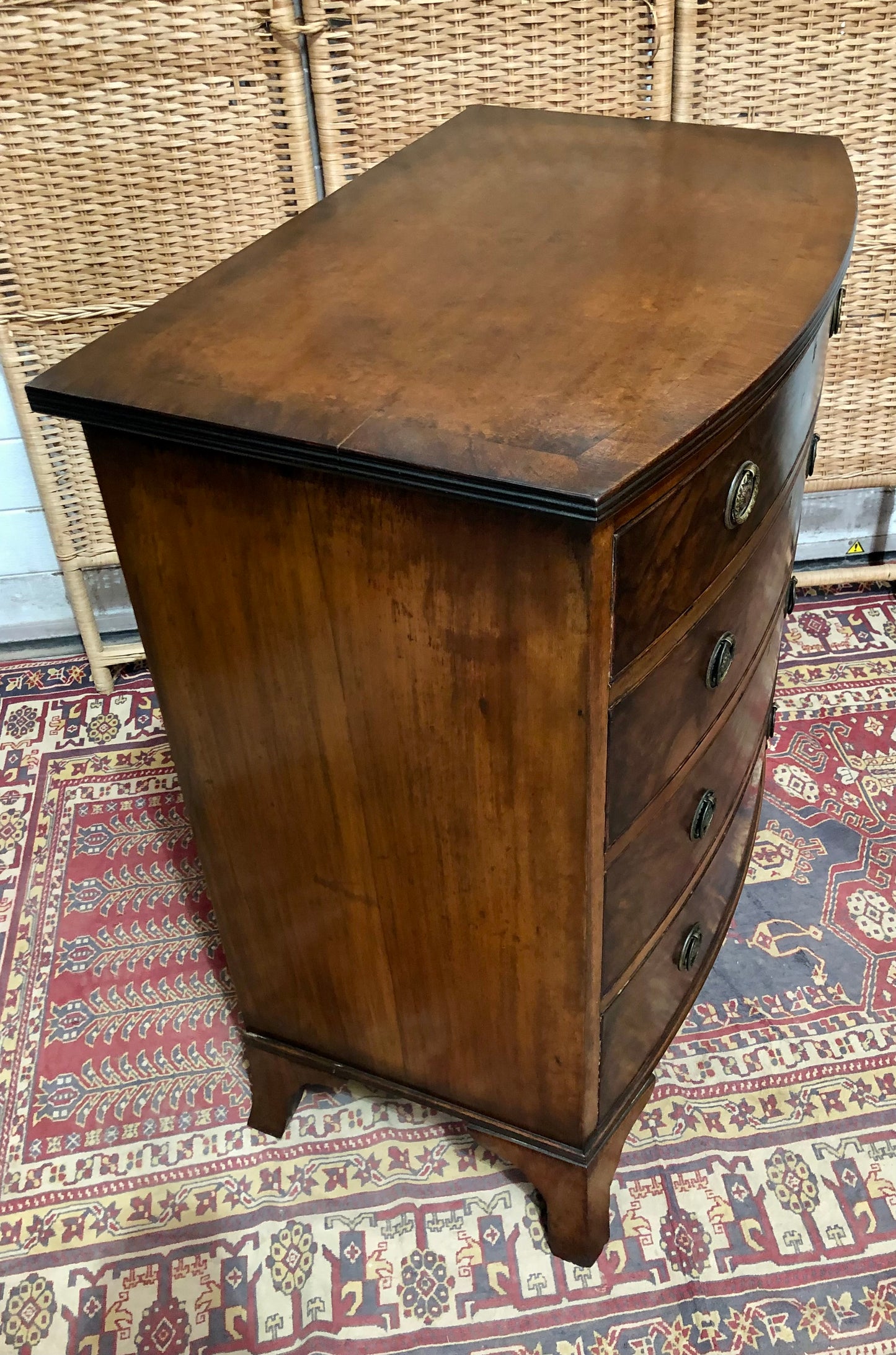 000621....Handsome Vintage Walnut Bow Front Chest Of Drawers