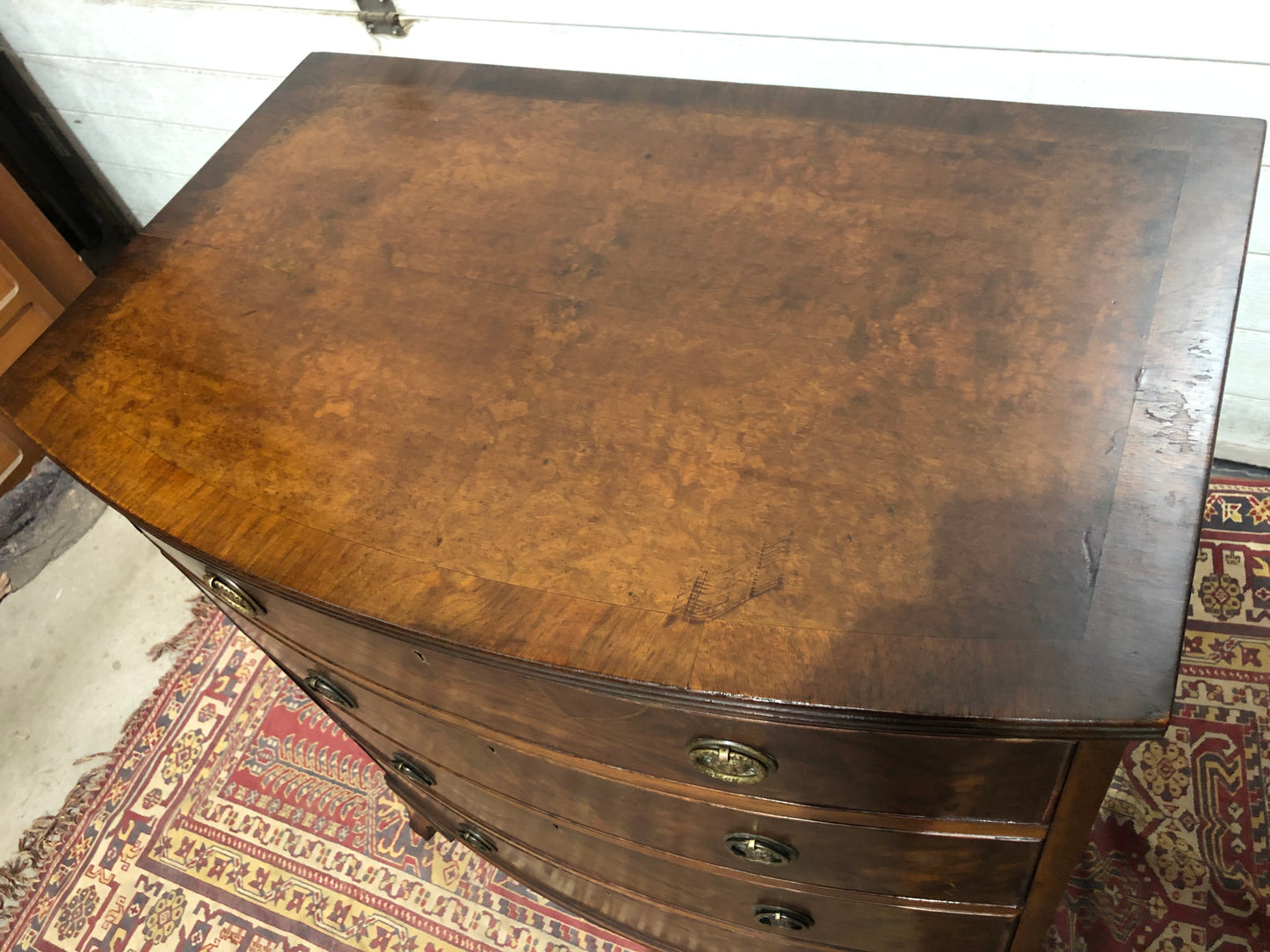 000621....Handsome Vintage Walnut Bow Front Chest Of Drawers