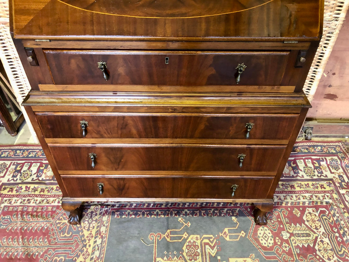 000487....Handsome Vintage Mahogany Bureau Or Writing Desk