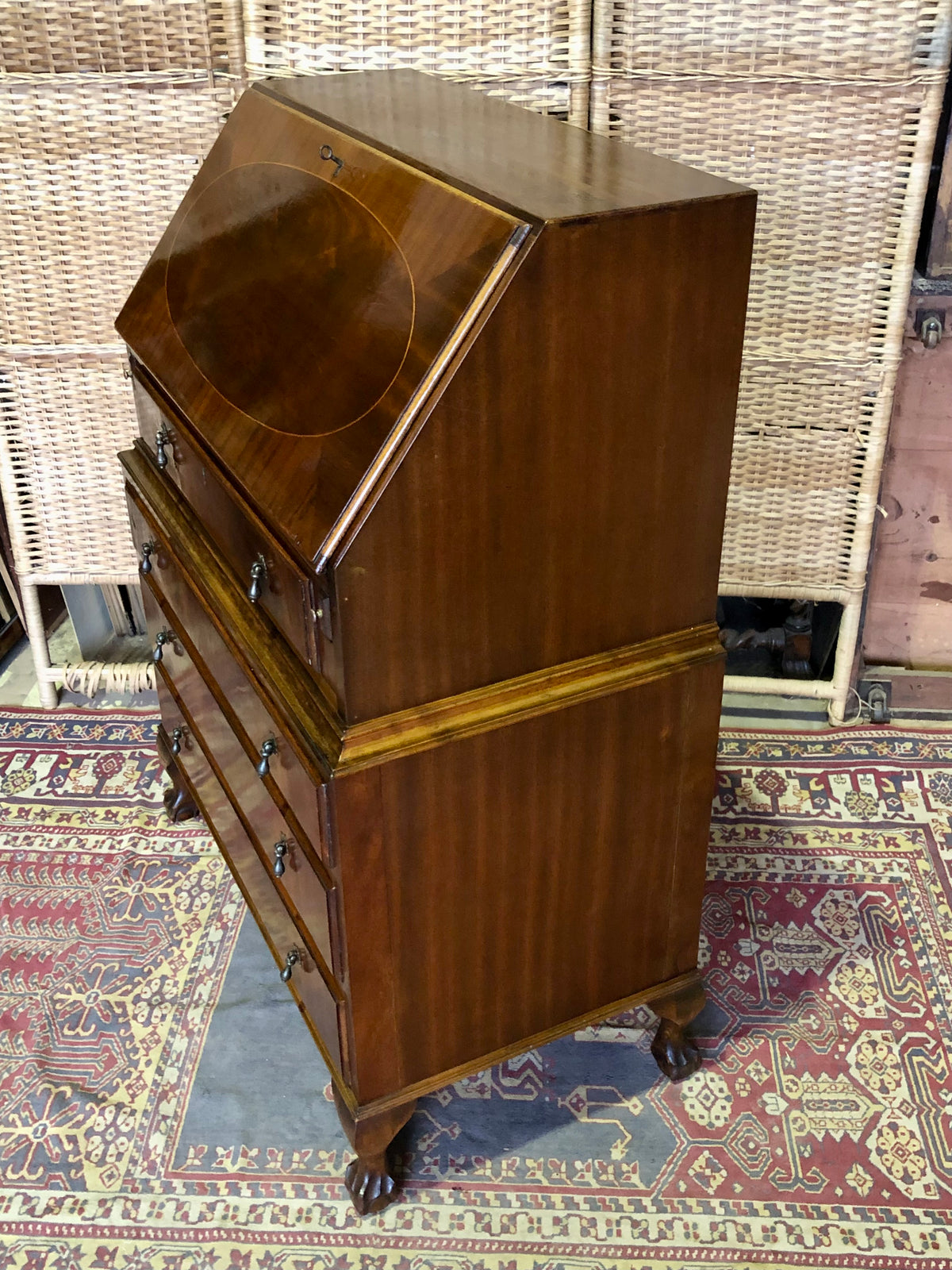 000487....Handsome Vintage Mahogany Bureau Or Writing Desk