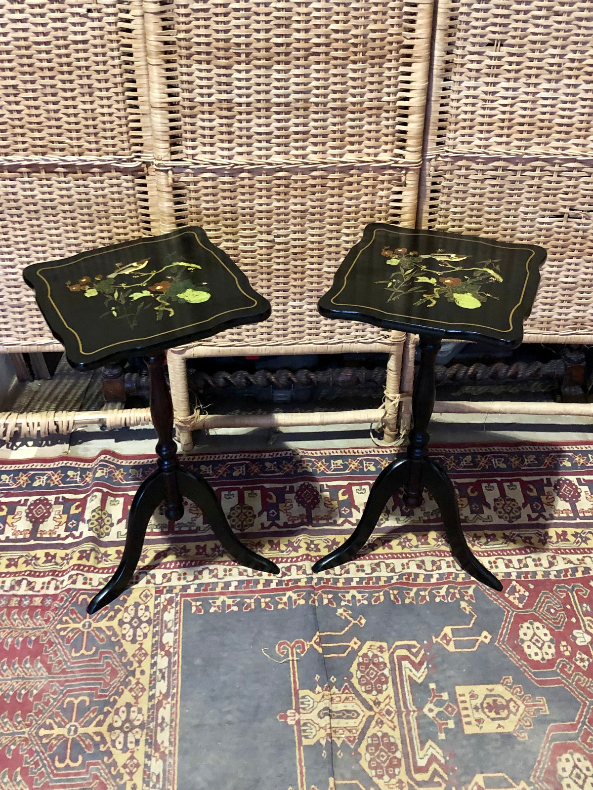 000488....Handsome Pair Of Oriental Lacquered Wine Tables
