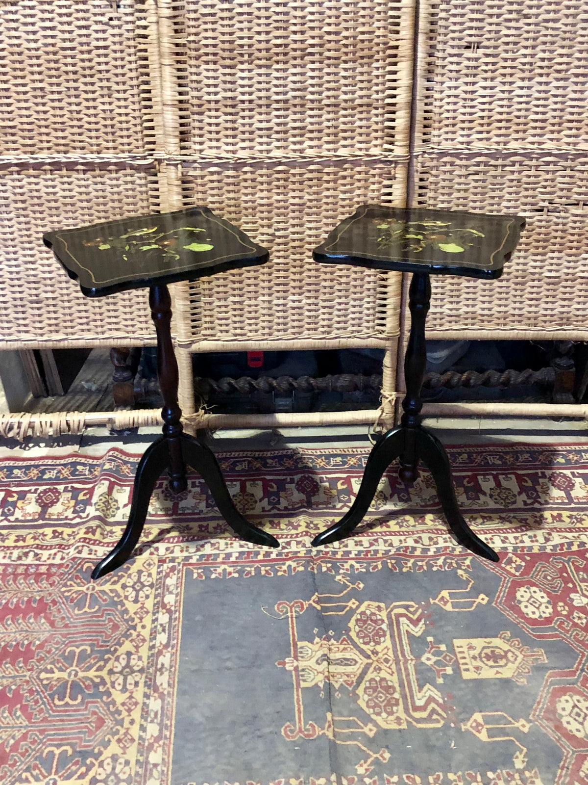 000488....Handsome Pair Of Oriental Lacquered Wine Tables
