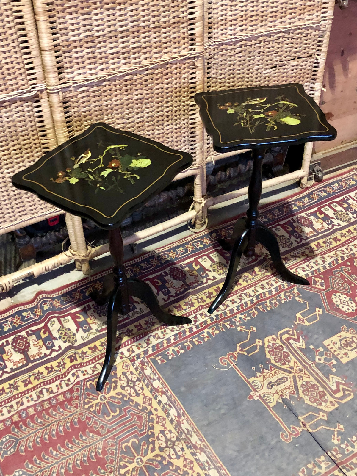 000488....Handsome Pair Of Oriental Lacquered Wine Tables