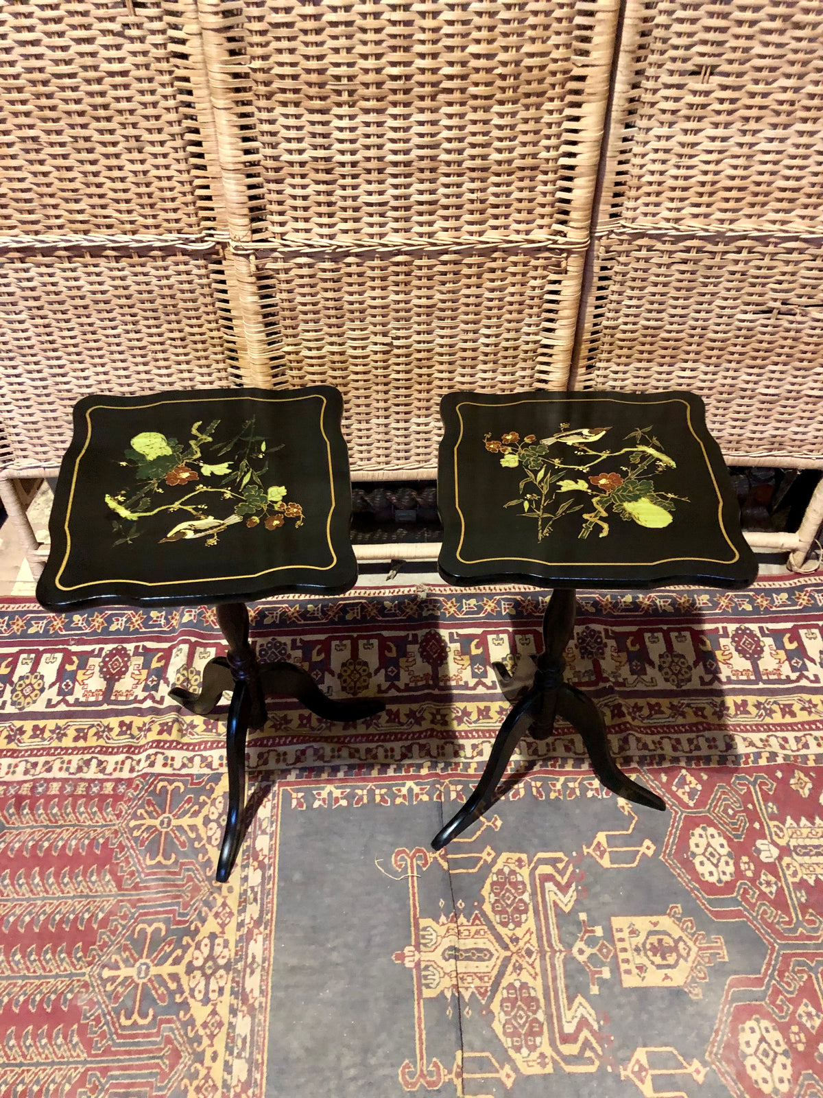 000488....Handsome Pair Of Oriental Lacquered Wine Tables