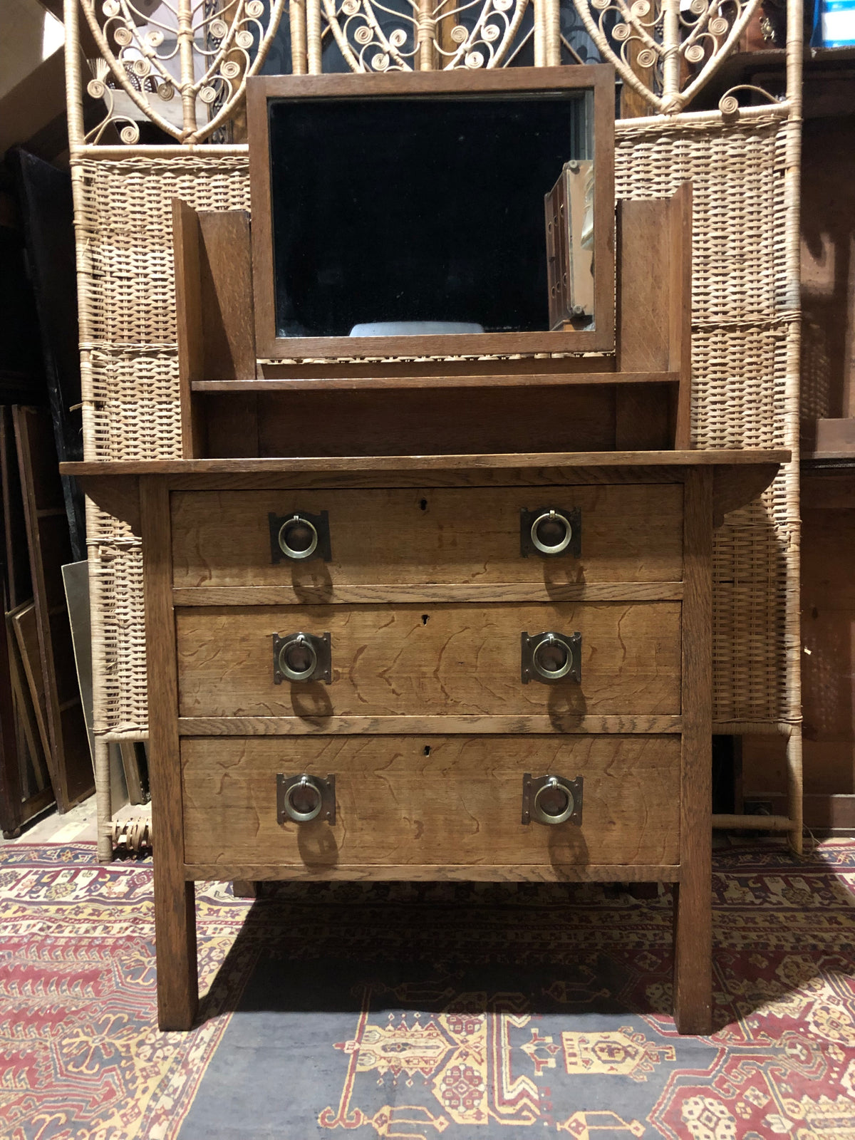 000484....Handsome Arts And Crafts Oak Dressing Table/Chest