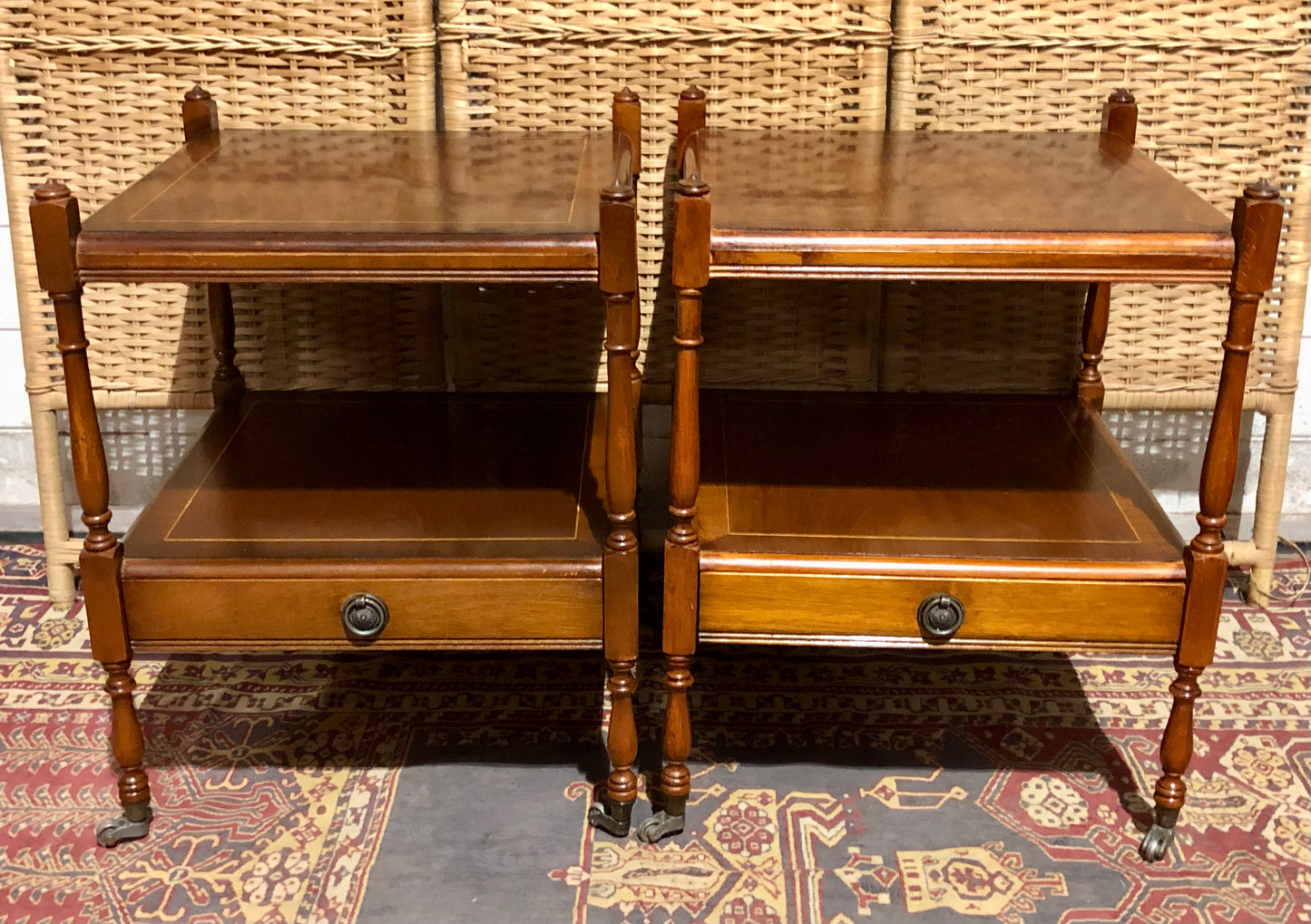 000591....Handsome Pair Of Vintage Mahogany Bedside Tables