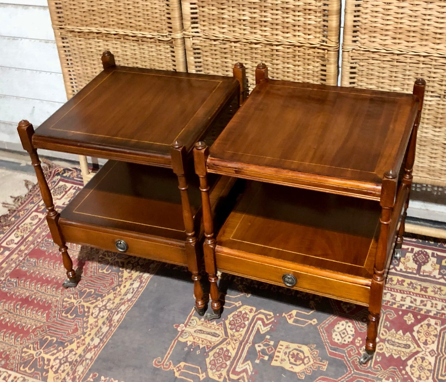 000591....Handsome Pair Of Vintage Mahogany Bedside Tables
