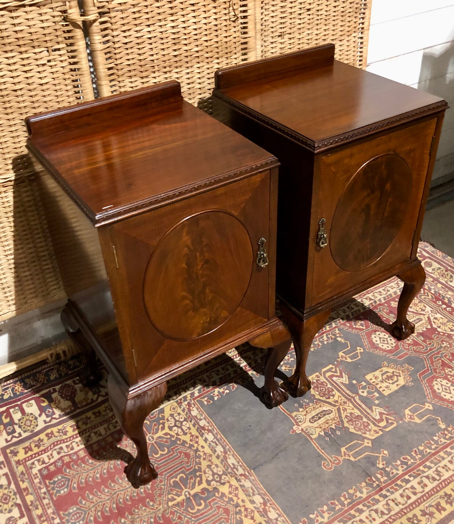 000584....Handsome Pair Of Vintage Mahogany Bedside Tables ( sold )